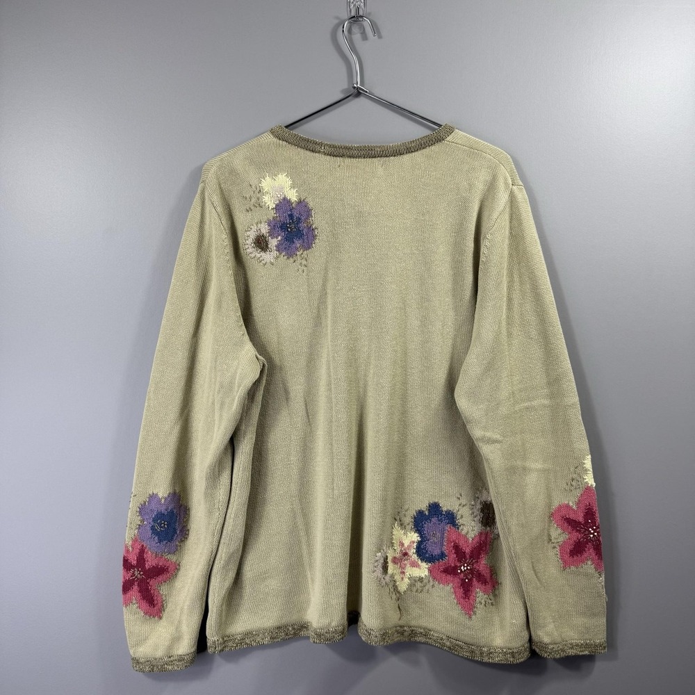 CJ Banks Grandma Core Sweater Womens 1X Green Hand Embroidered Floral Knit - Picture 3 of 7